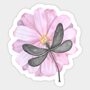 Dragonfly with tender pink flower Sticker